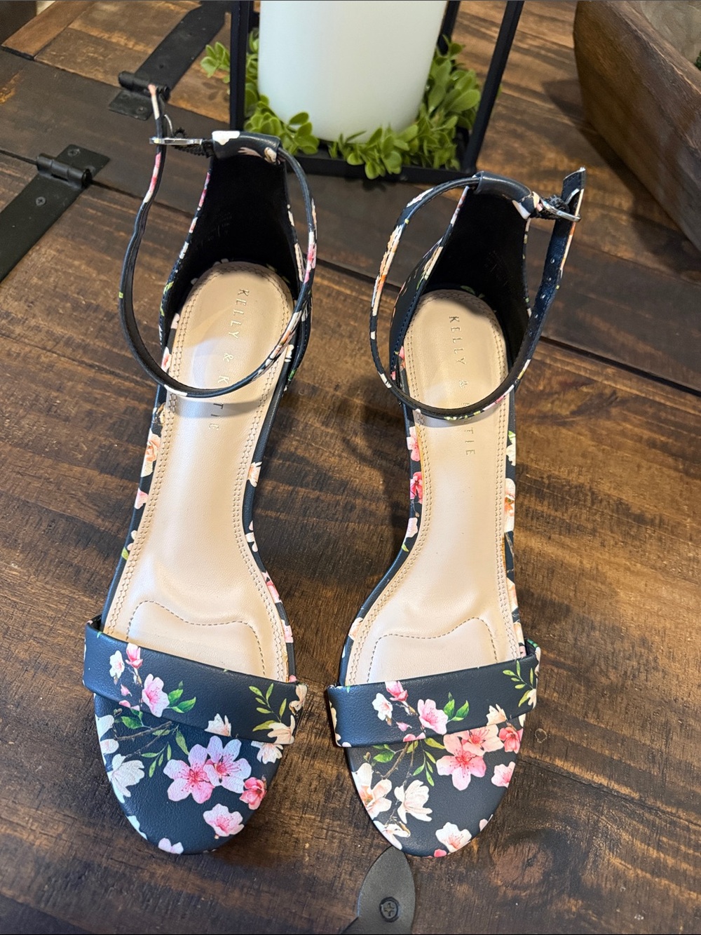 Kelly & Katie Navy Floral Ankle-Strap Heels